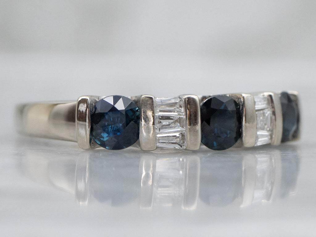Bar-Set Alternating Sapphire and Diamond White Gold Band