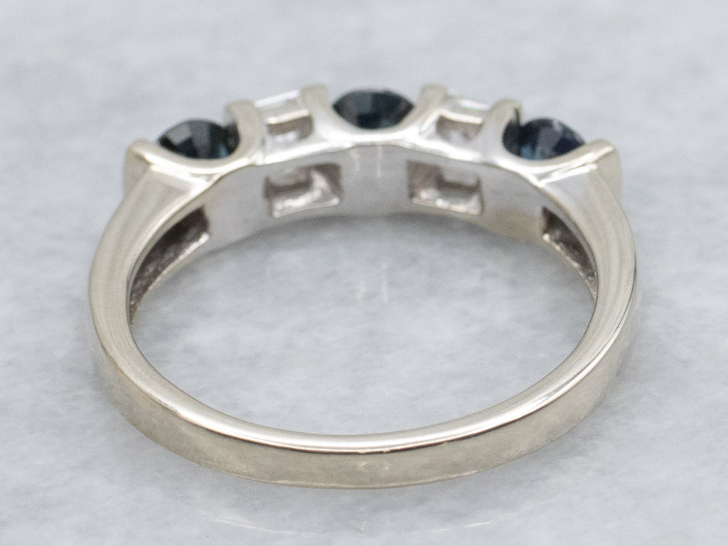 Bar-Set Alternating Sapphire and Diamond White Gold Band