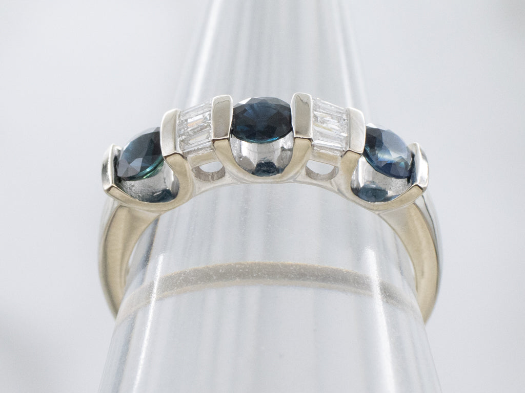Bar-Set Alternating Sapphire and Diamond White Gold Band