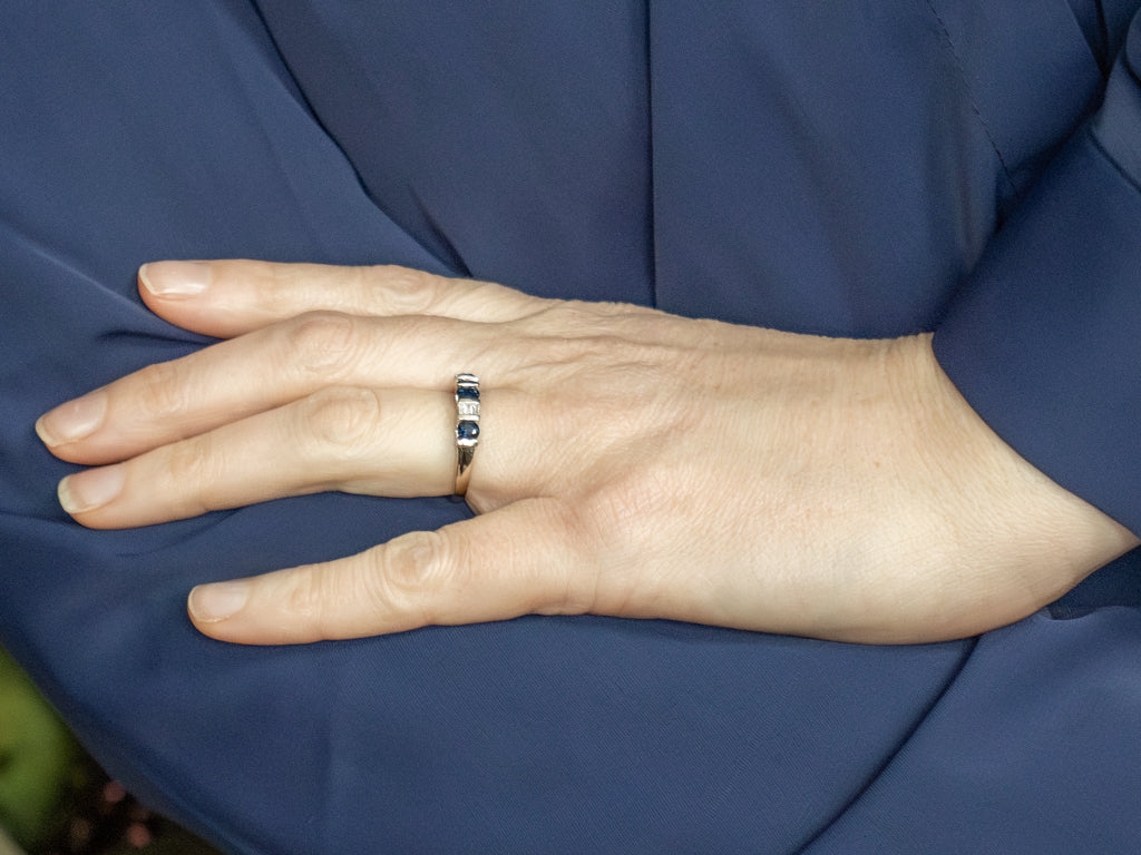 Bar-Set Alternating Sapphire and Diamond White Gold Band