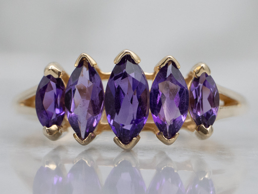 Marquise-Cut Amethyst and Gold Gemstone Band