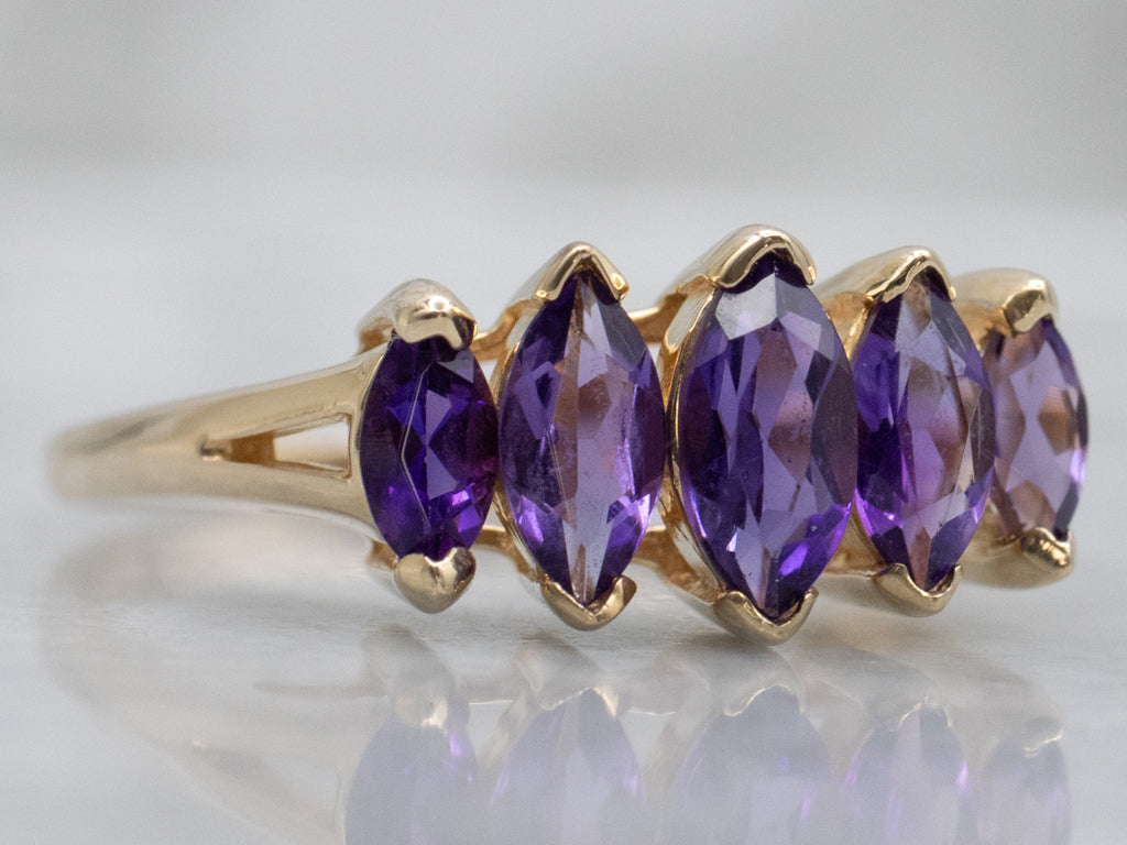 Marquise-Cut Amethyst and Gold Gemstone Band