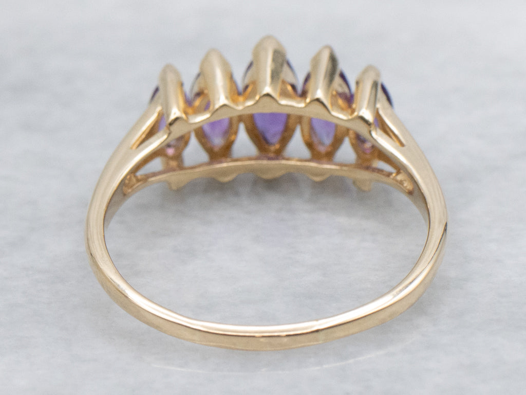 Marquise-Cut Amethyst and Gold Gemstone Band