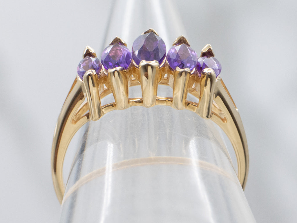 Marquise-Cut Amethyst and Gold Gemstone Band