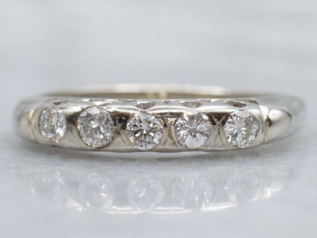 Vintage Diamond White Gold Wedding Band