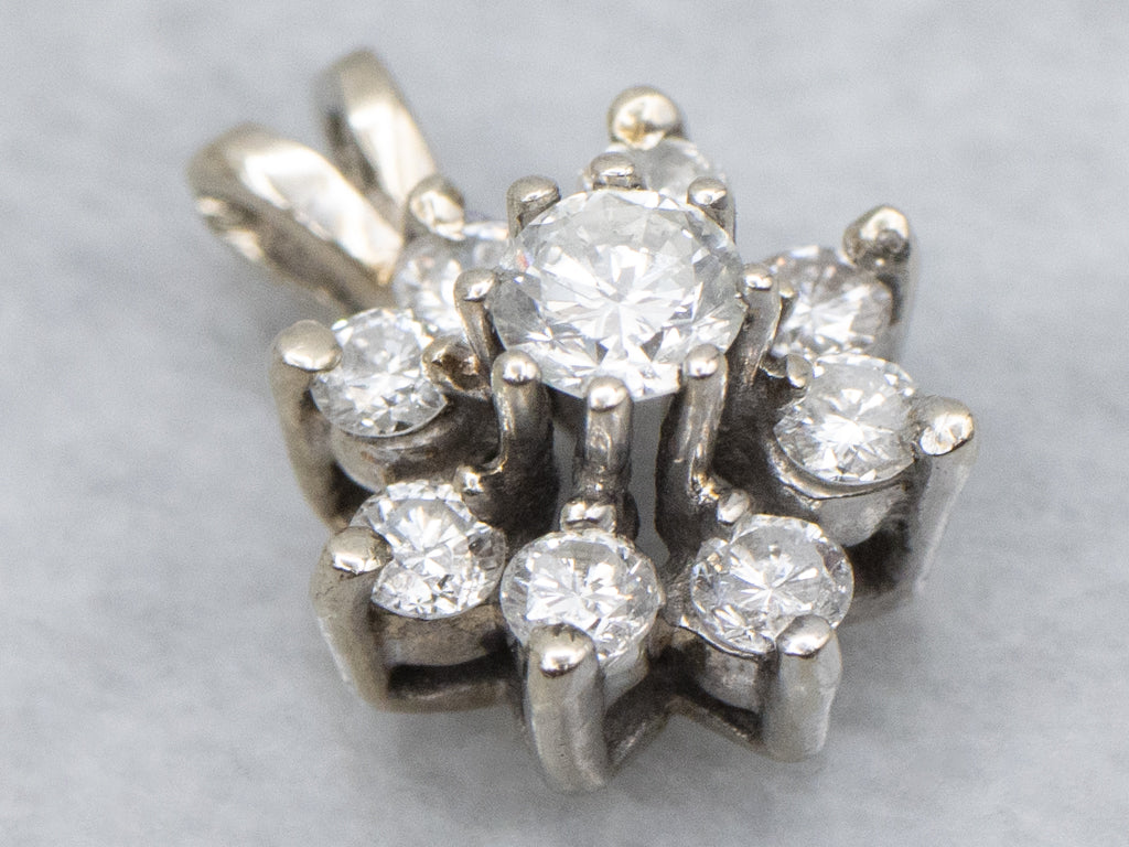 Floral Diamond Halo Pendant in White Gold