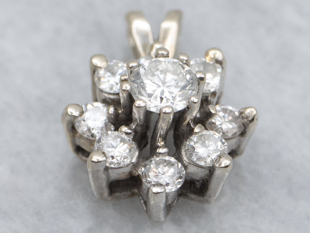 Floral Diamond Halo Pendant in White Gold