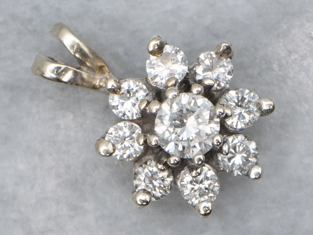 Floral Diamond Halo Pendant in White Gold