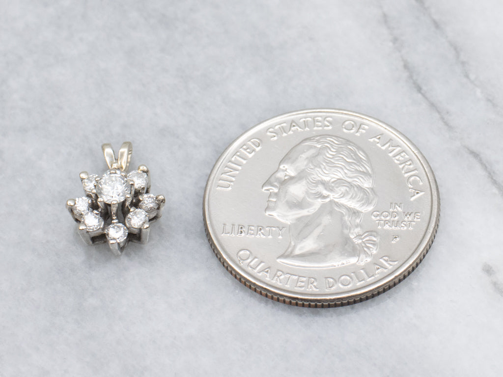 Floral Diamond Halo Pendant in White Gold