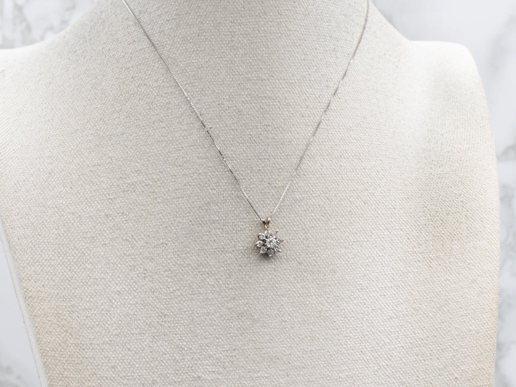 Floral Diamond Halo Pendant in White Gold