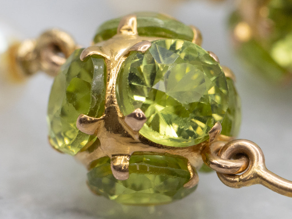 Peridot Gemstone Cluster Earrings with Swinging Pearl Drop