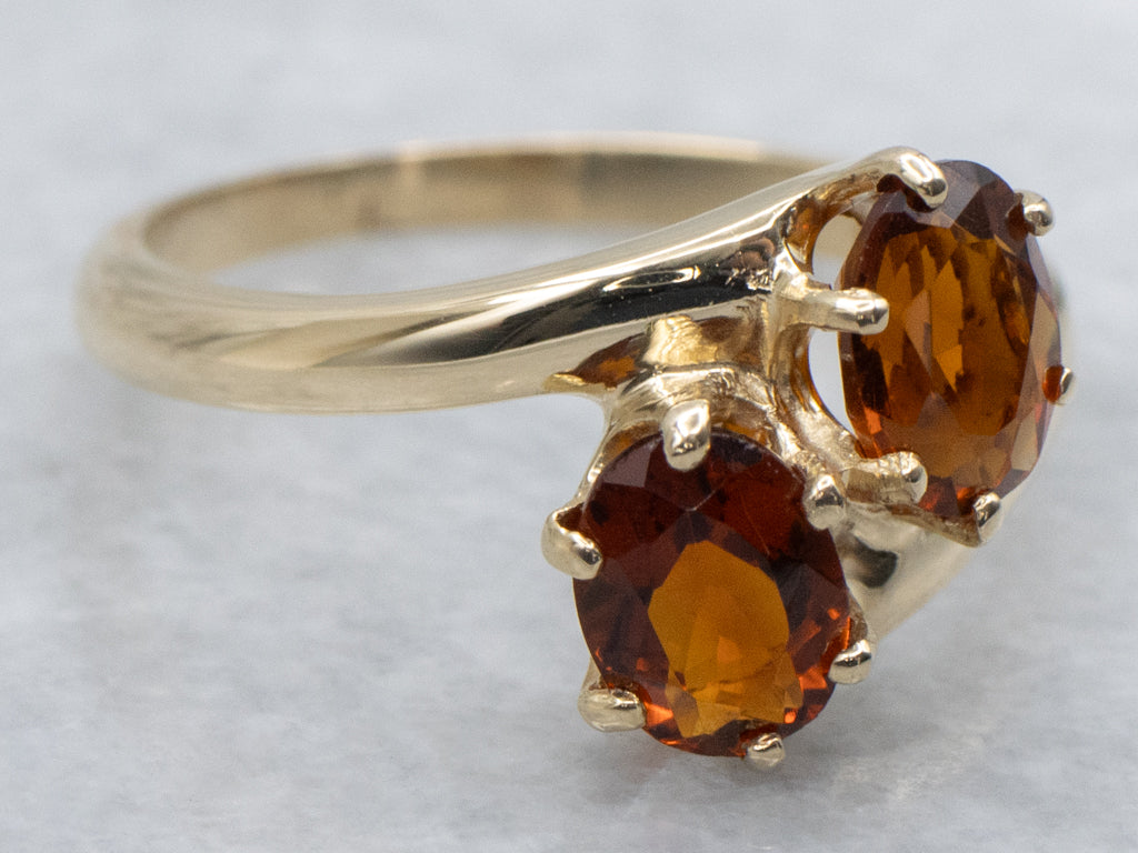 Double Citrine and Gold Bypass Ring