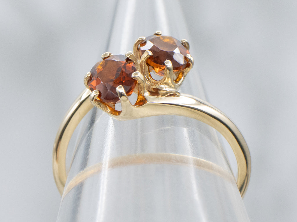 Double Citrine and Gold Bypass Ring
