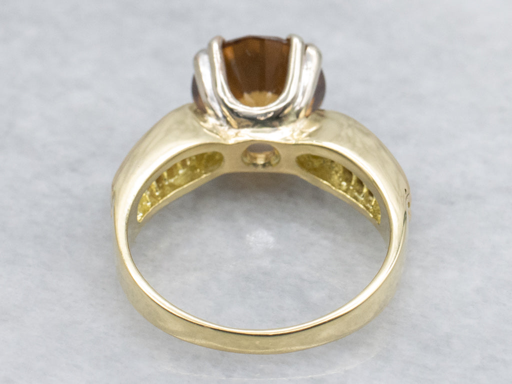 Golden Zircon and Baguette Cut Diamond Ring