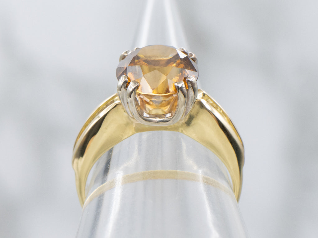Golden Zircon and Baguette Cut Diamond Ring