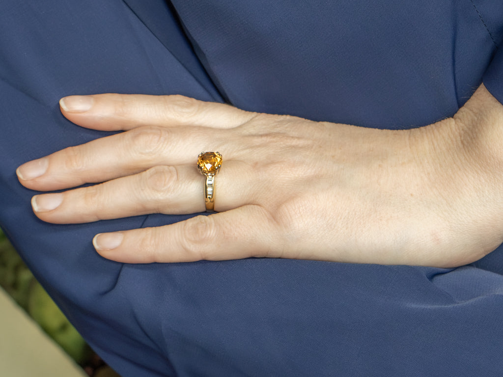 Golden Zircon and Baguette Cut Diamond Ring