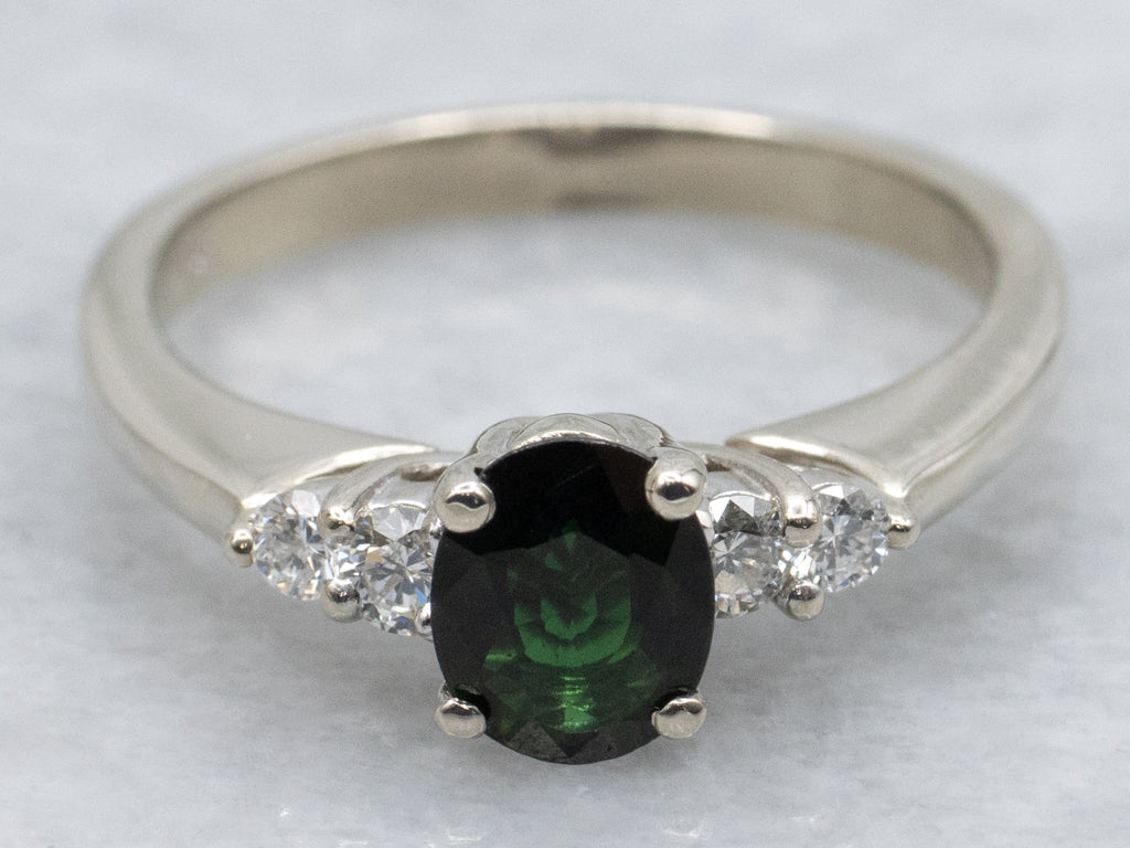 Green Tourmaline and Diamond White Gold Ring