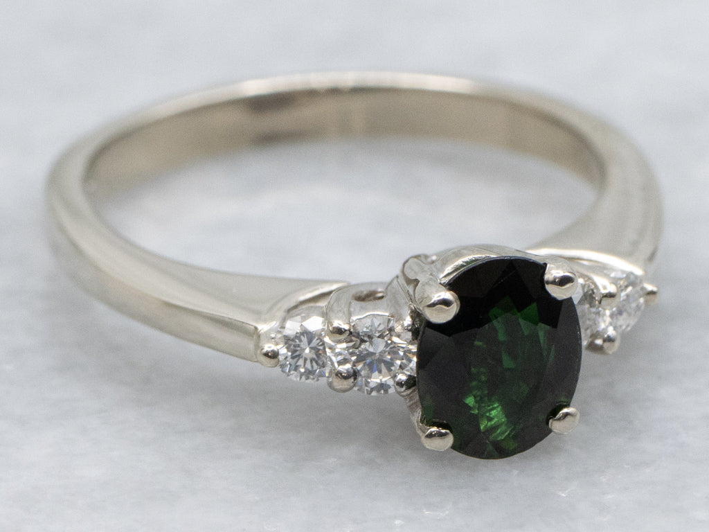 Green Tourmaline and Diamond White Gold Ring