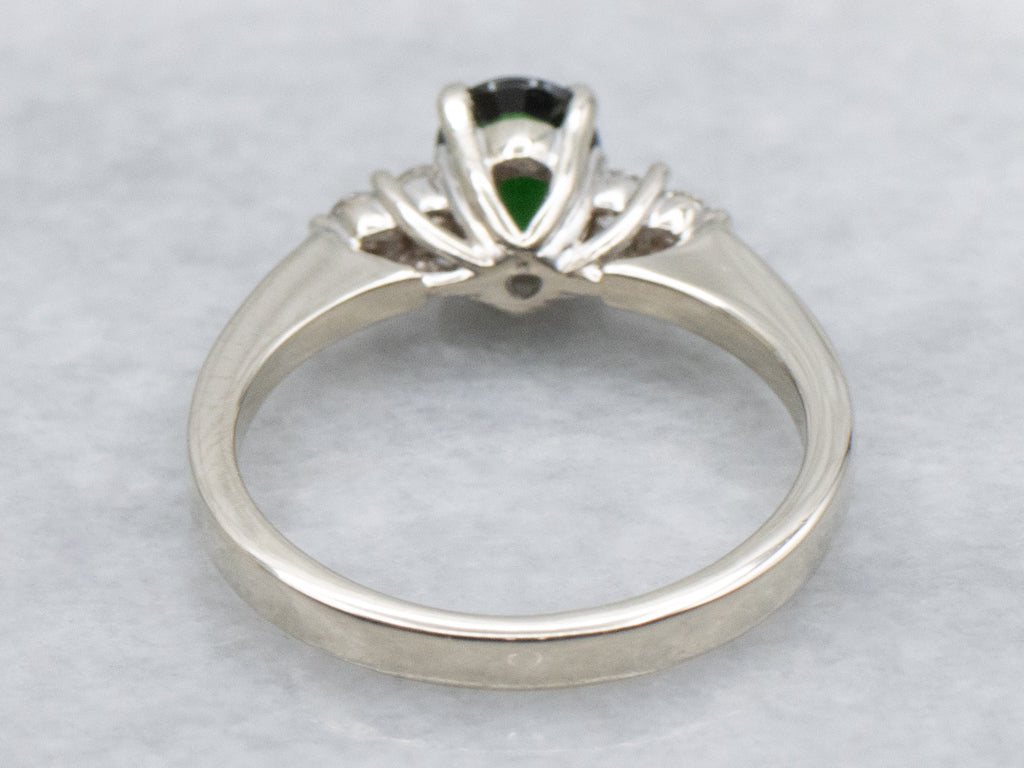 Green Tourmaline and Diamond White Gold Ring