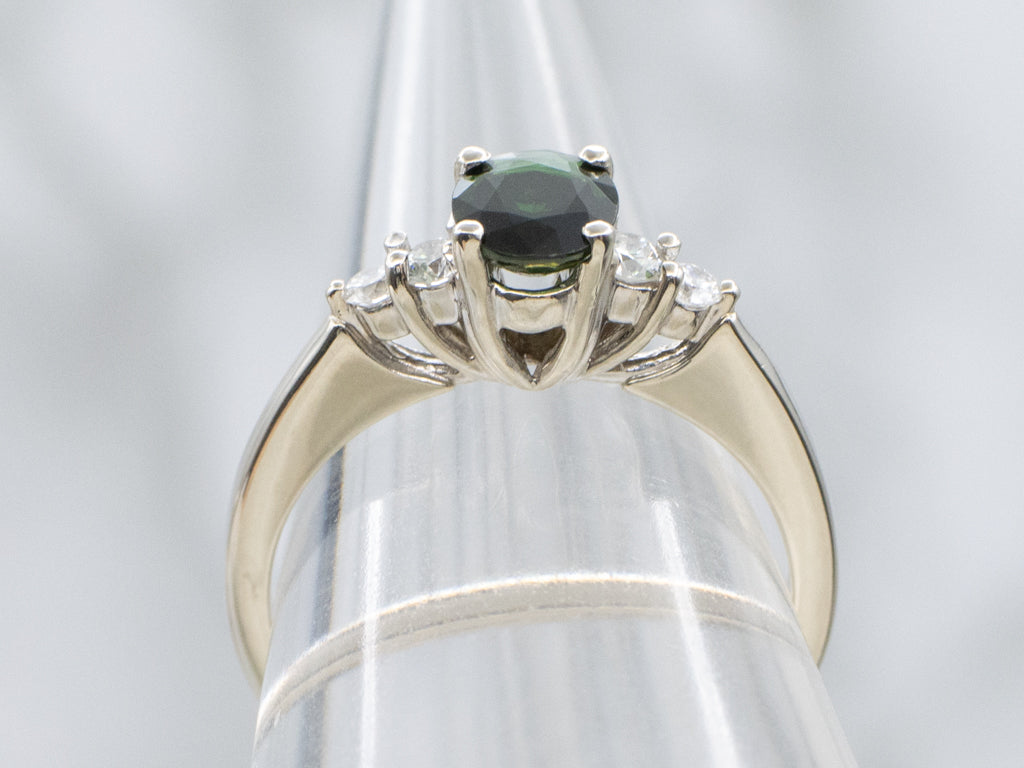 Green Tourmaline and Diamond White Gold Ring