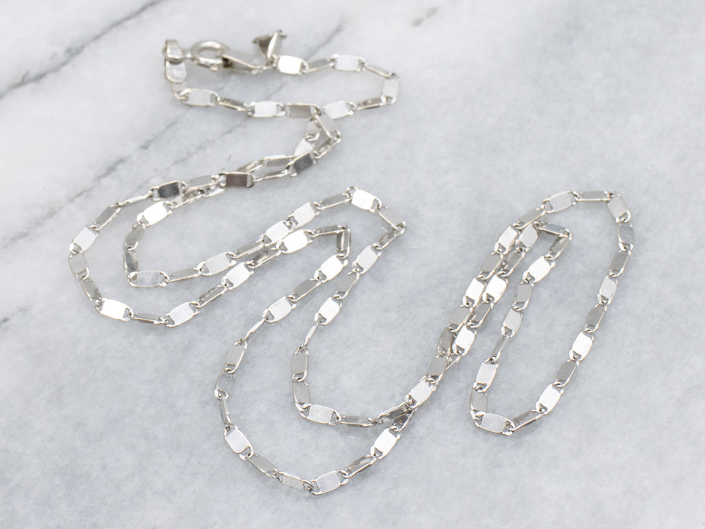 White Gold Flat Rectangular Link Chain