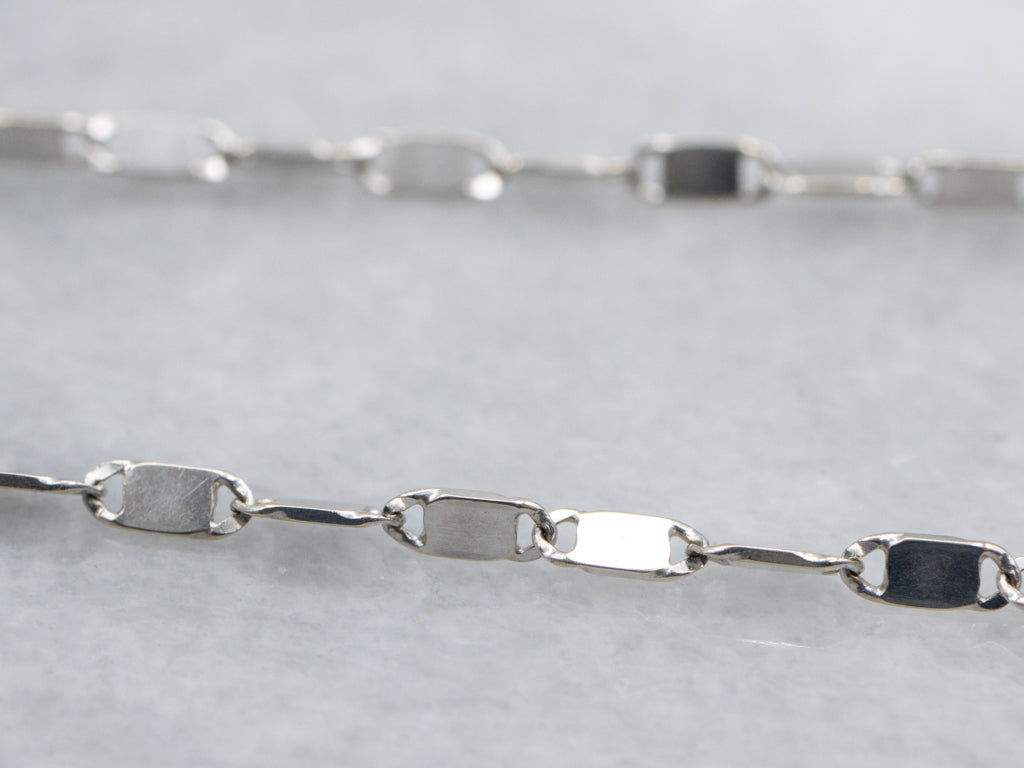 White Gold Flat Rectangular Link Chain