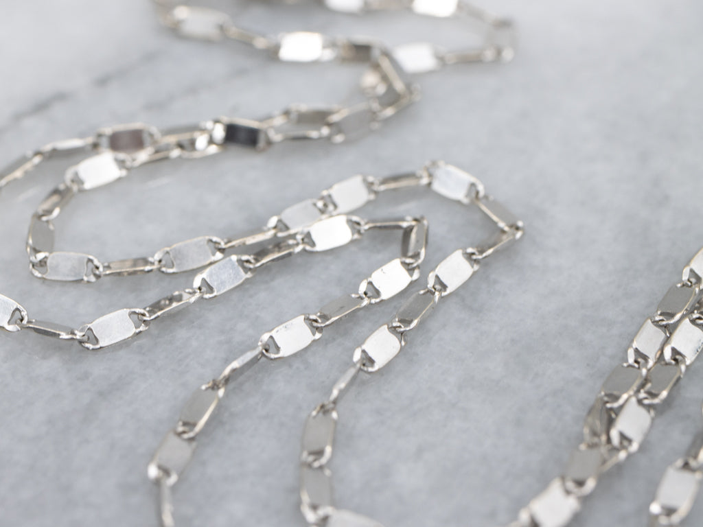 White Gold Flat Rectangular Link Chain