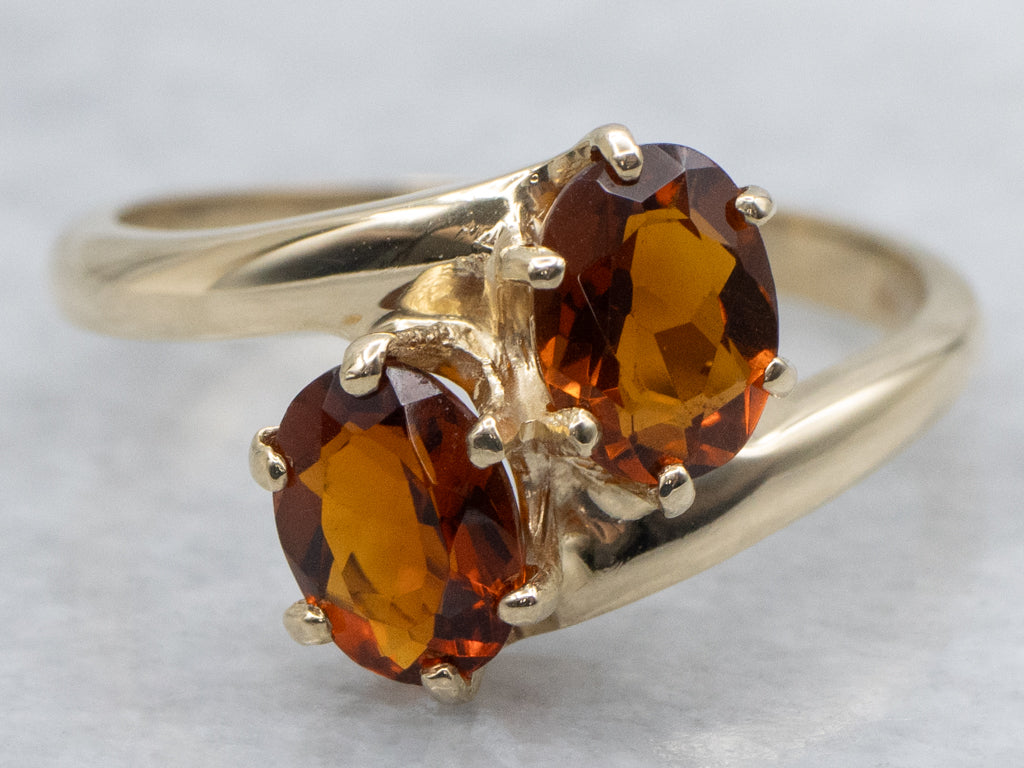 Double Citrine and Gold Bypass Ring