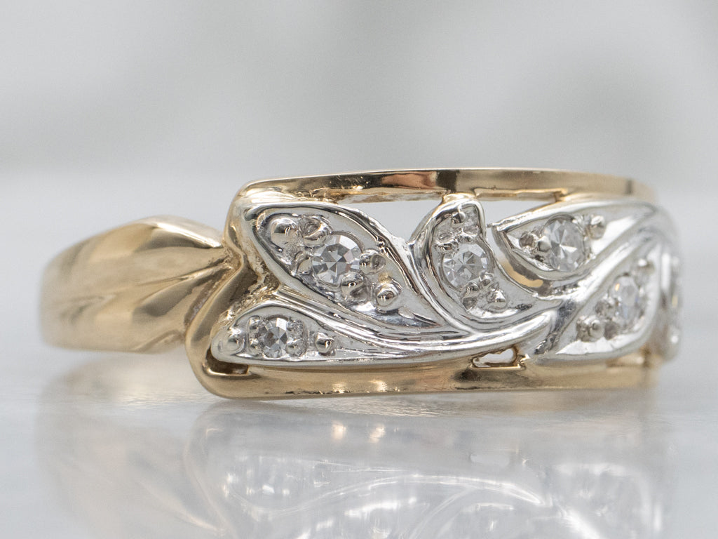 Retro Era Two-Tone Gold Botanical Diamond Band