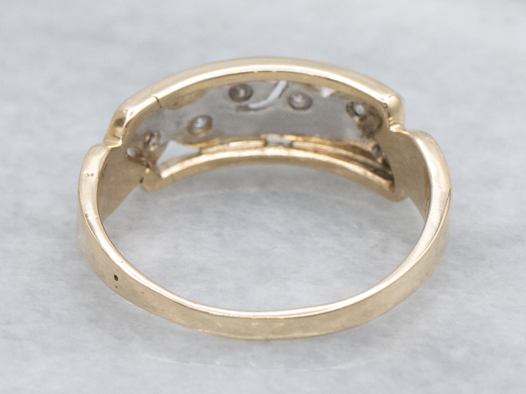 Retro Era Two-Tone Gold Botanical Diamond Band
