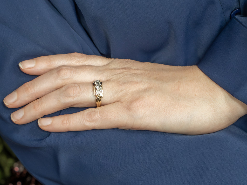 Retro Era Two-Tone Gold Botanical Diamond Band