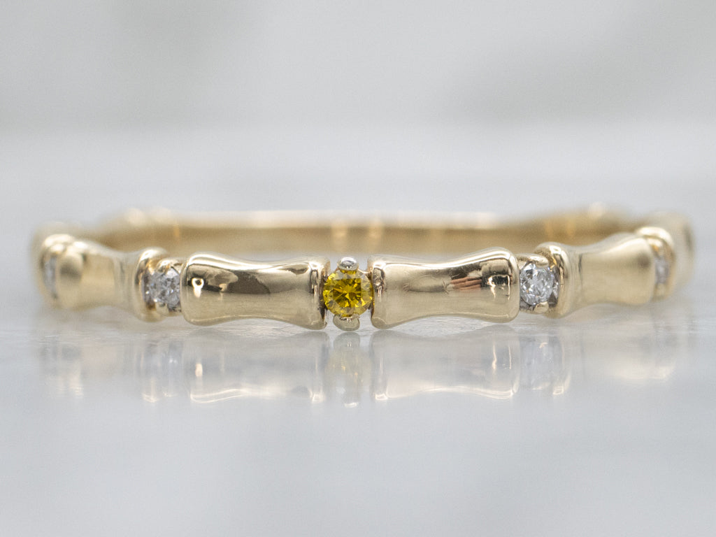 Yellow Diamond Etched Gold Bamboo Patterned Band