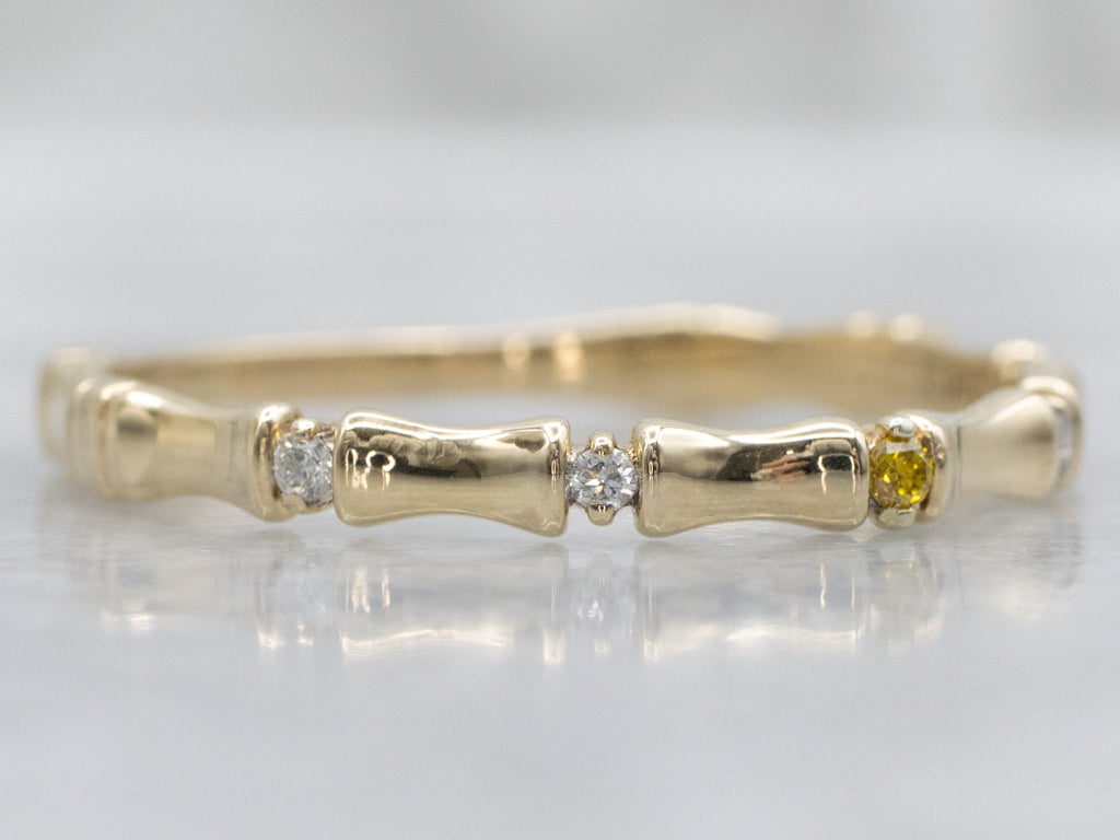 Yellow Diamond Etched Gold Bamboo Patterned Band