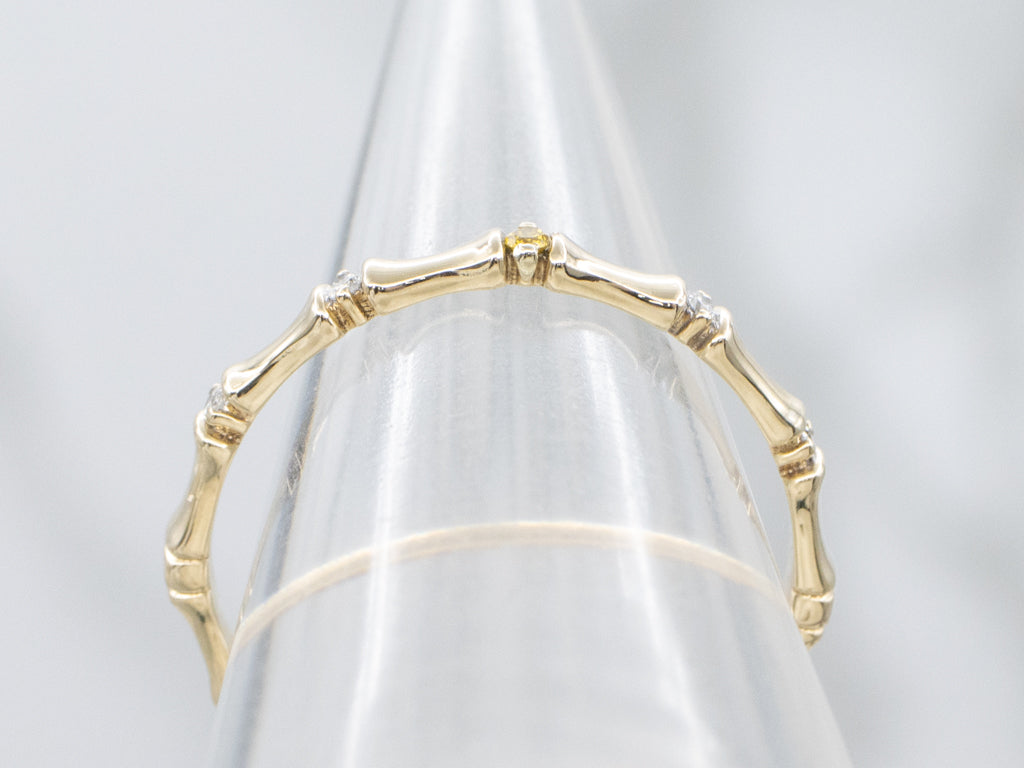 Yellow Diamond Etched Gold Bamboo Patterned Band