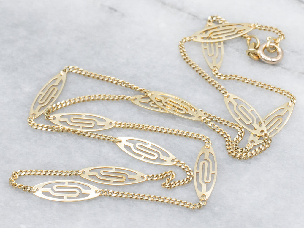 Italian Gold Oval-Link Station Chain Necklace