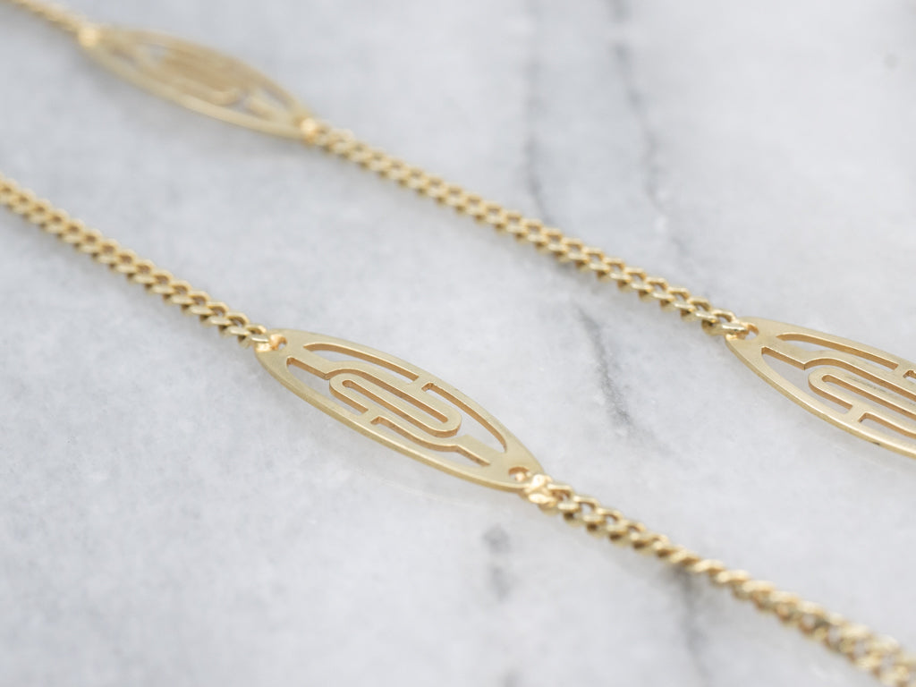 Italian Gold Oval-Link Station Chain Necklace