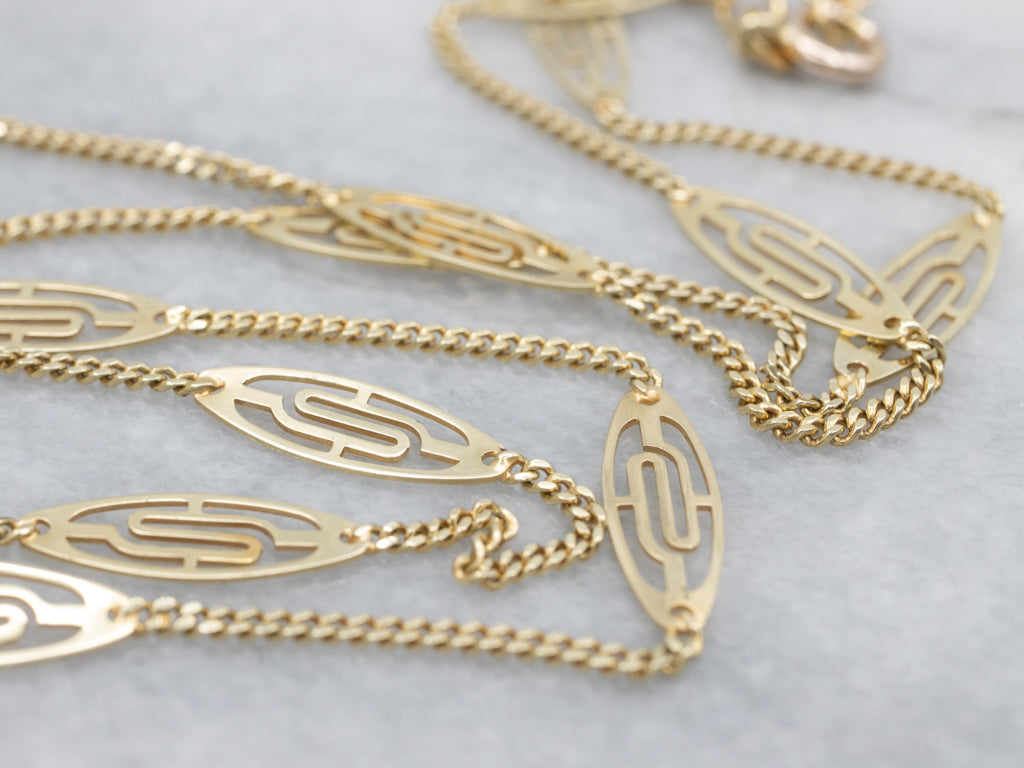 Italian Gold Oval-Link Station Chain Necklace