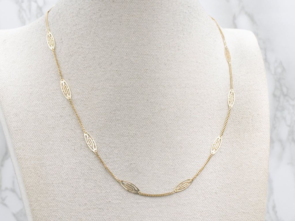 Italian Gold Oval-Link Station Chain Necklace