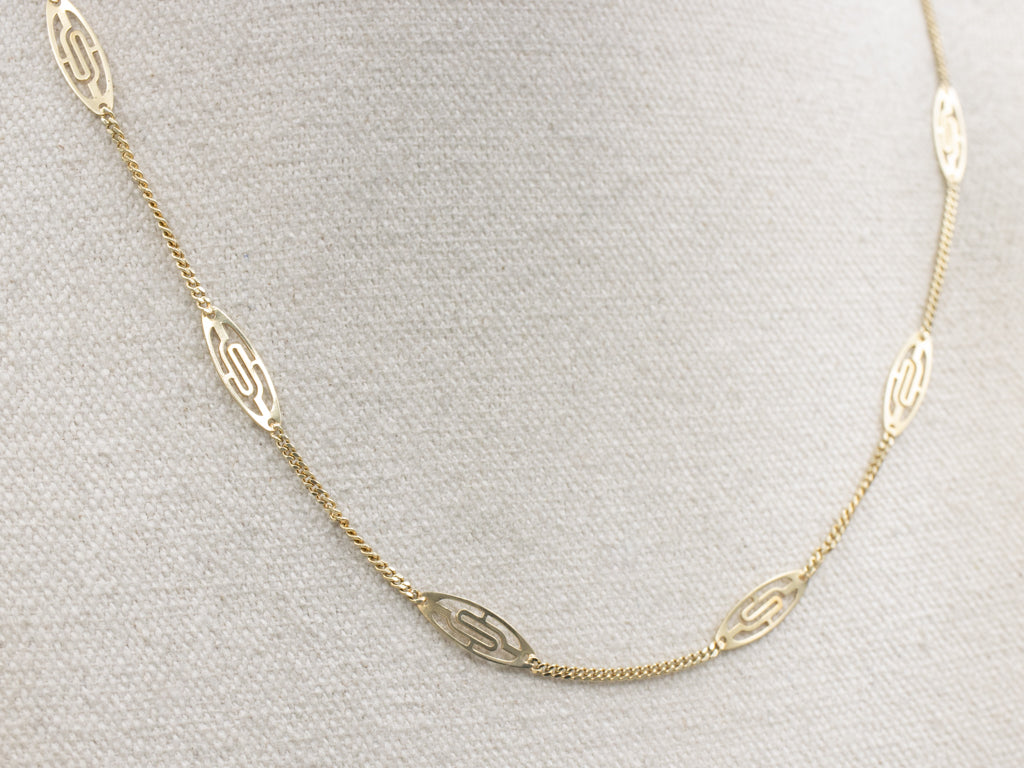 Italian Gold Oval-Link Station Chain Necklace