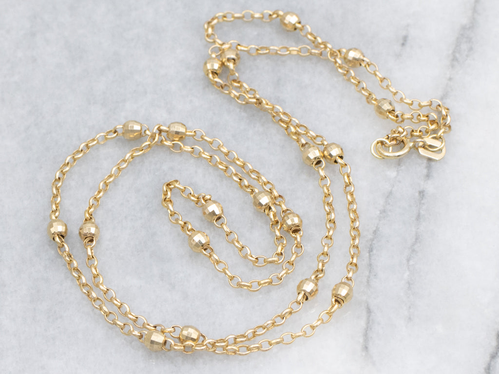Faceted Gold Bead Rolo-Link Station Chain Necklace