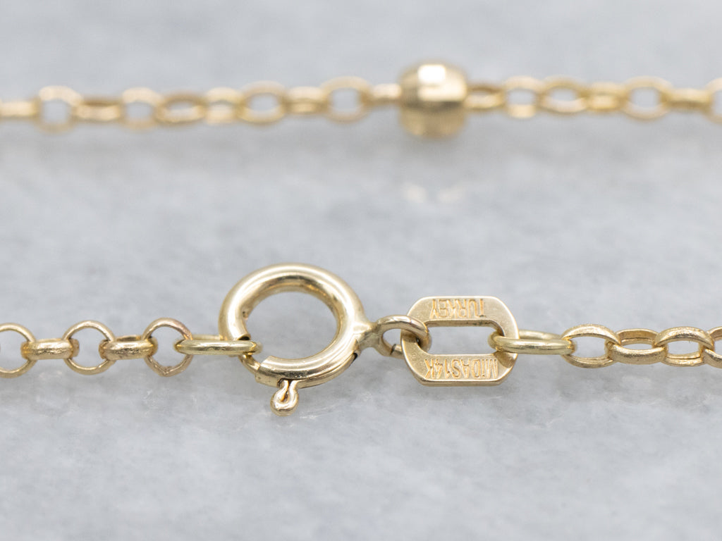 Faceted Gold Bead Rolo-Link Station Chain Necklace