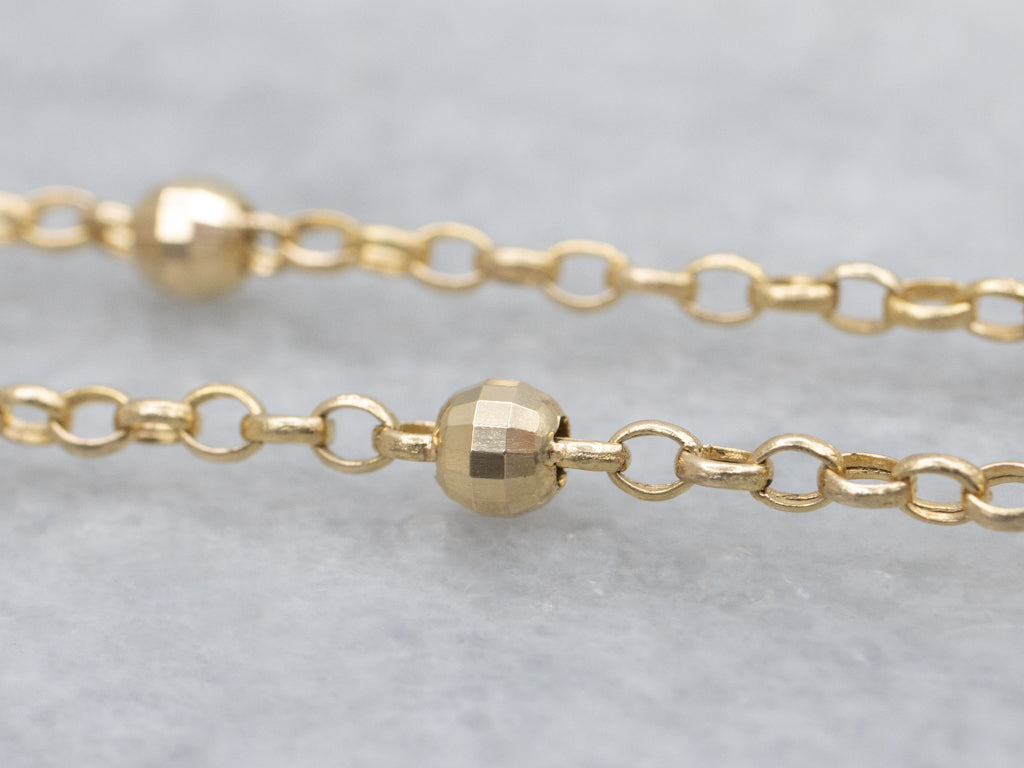 Faceted Gold Bead Rolo-Link Station Chain Necklace