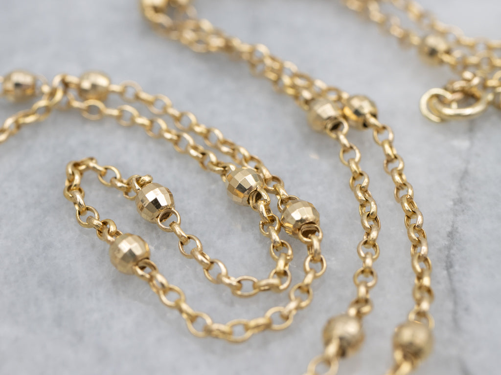 Faceted Gold Bead Rolo-Link Station Chain Necklace