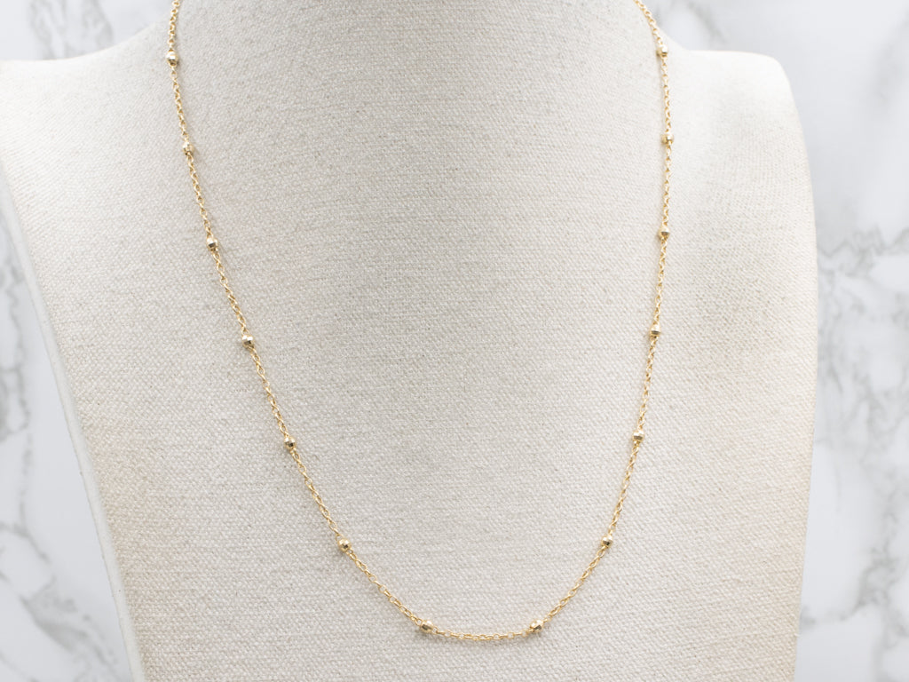 Faceted Gold Bead Rolo-Link Station Chain Necklace