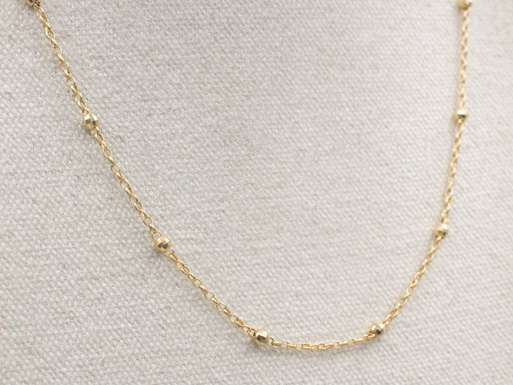 Faceted Gold Bead Rolo-Link Station Chain Necklace