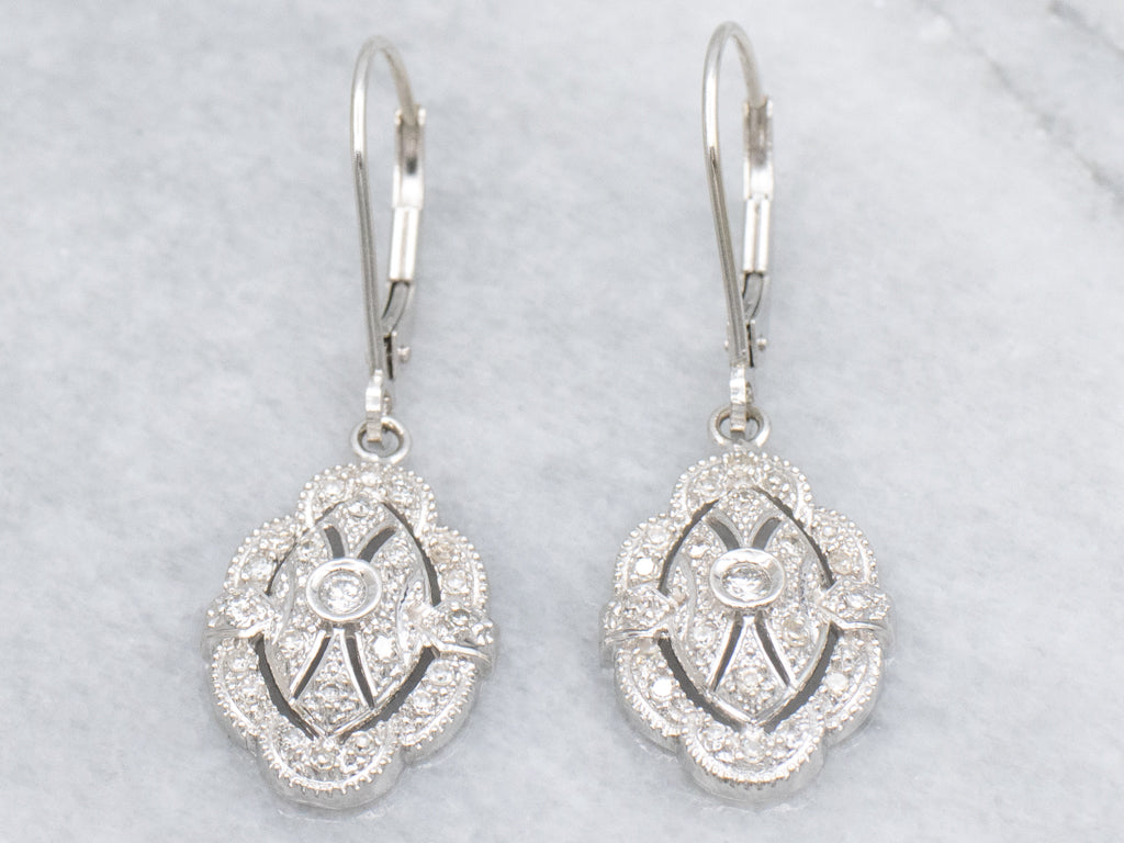 White Gold Diamond Encrusted Drop Earrings