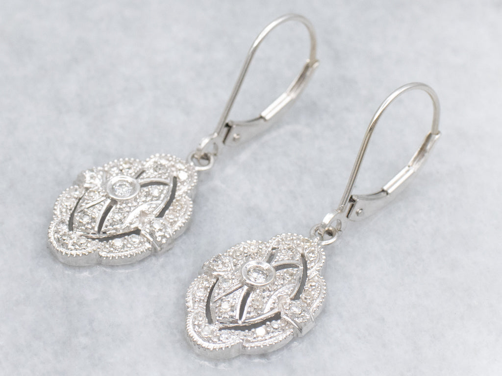 White Gold Diamond Encrusted Drop Earrings
