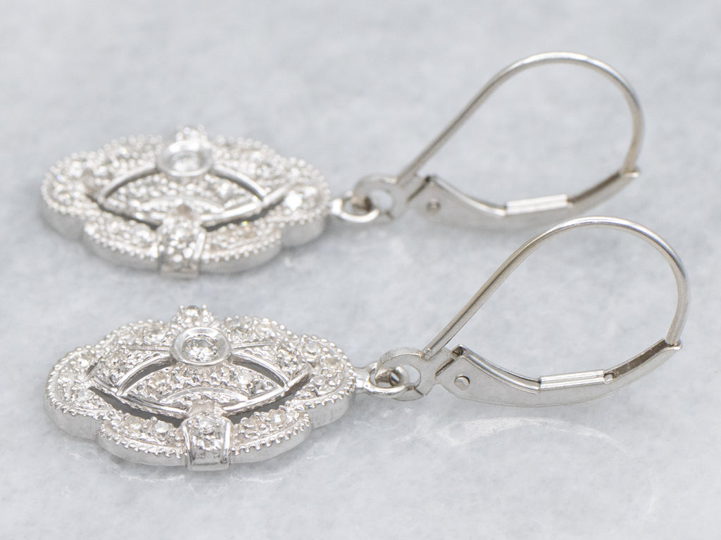 White Gold Diamond Encrusted Drop Earrings