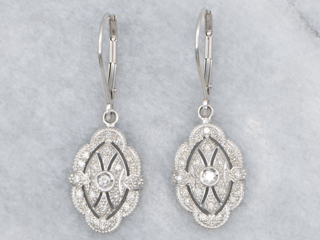 White Gold Diamond Encrusted Drop Earrings
