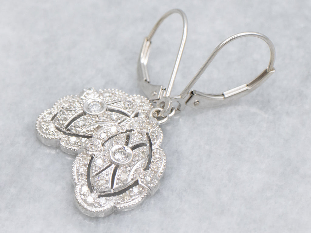White Gold Diamond Encrusted Drop Earrings